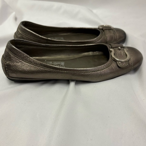 Salvatore Ferragamo Ballet Flats Metallic Bronze Women’s 6.5 Silver Buckle Y2K - Picture 7 of 13